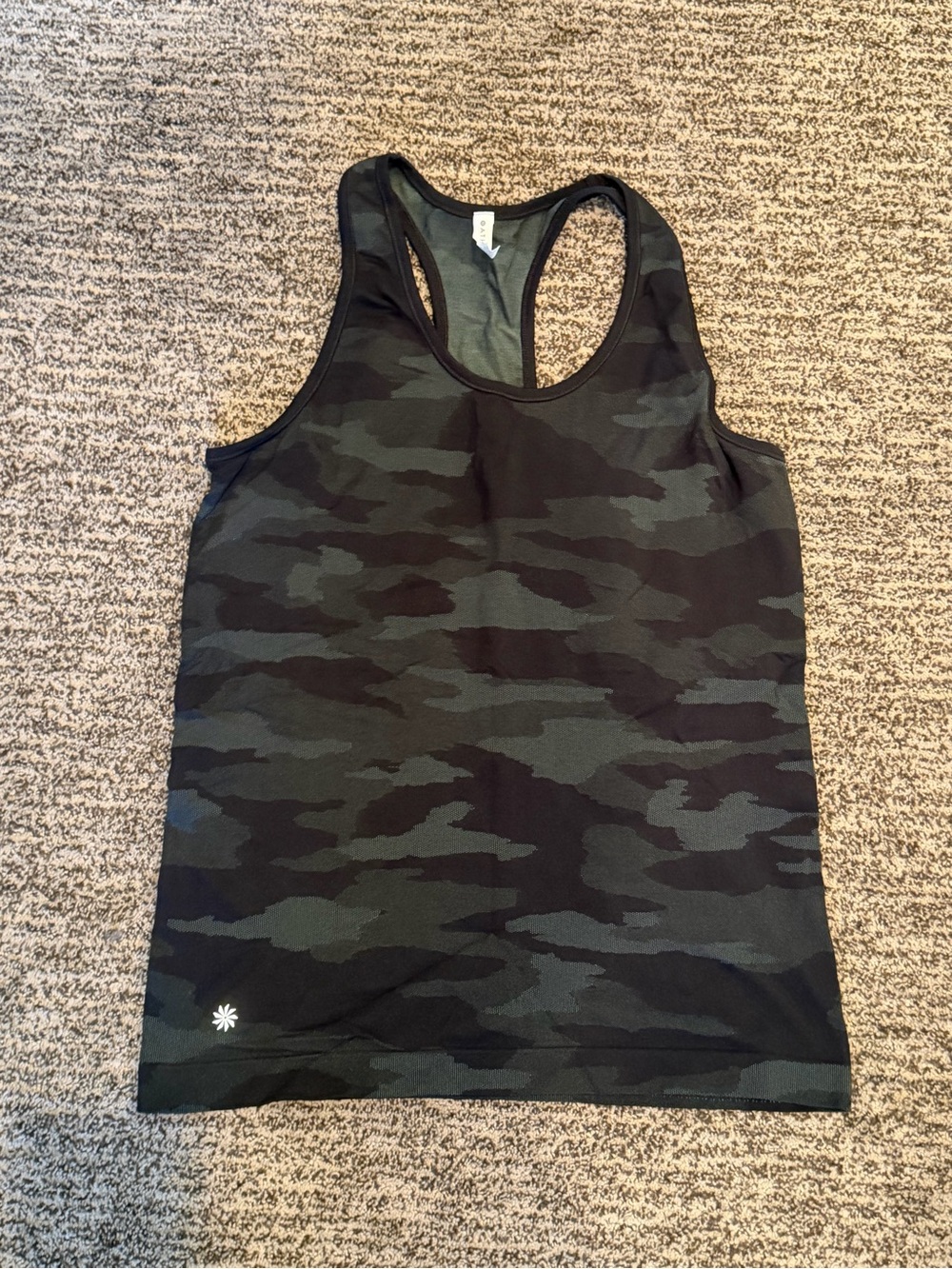 Athleta Women's Black and Dark Green Camo Racerback Tank